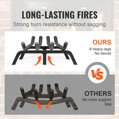 18-inch heavy duty fireplace log grate made of powder-coated steel with six sturdy legs.