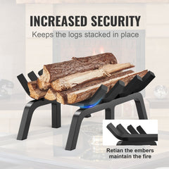 Bostome 18-inch heavy duty fireplace log grate made of powder-coated steel with six support legs.