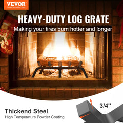 Bostome 24-inch heavy-duty fireplace log grate made of black powder-coated steel with six legs.