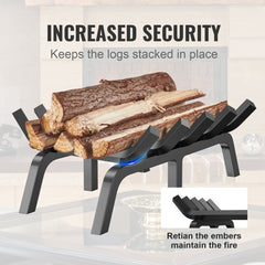 Bostome 24-inch heavy-duty fireplace log grate with six legs and a black powder-coated finish.