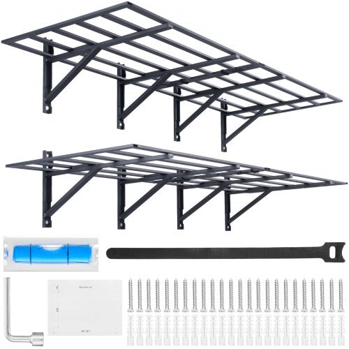 Wall-mounted steel garage shelving unit, 6x2 ft, with heavy-duty load capacity and modular design.
