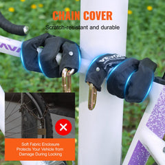 Black 5.91ft security bike chain lock made of 9.5mm thick forged steel with protective sleeve.