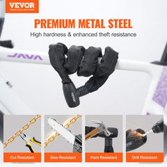 Bostome heavy duty bike chain lock with 10mm steel chain, 5.91ft length, and fabric sleeve.