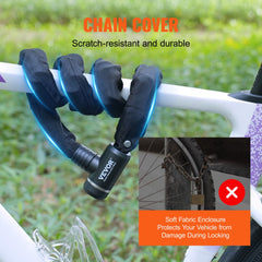 Bostome heavy duty bike chain lock with 10mm steel chain and soft fabric sleeve for protection.