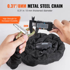 Heavy duty bike chain lock with 8mm thick steel links, fabric sleeve, and 4 keys.