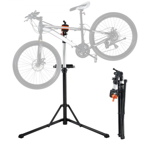 Heavy-duty aluminum bike repair stand with adjustable height, 66 lbs capacity, and foldable tri-leg base.