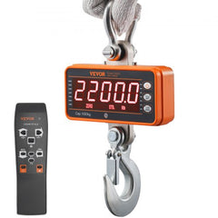 Bostome digital crane scale in orange, measuring up to 2200 lbs with a bright LED display.