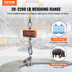 Bostome Digital Crane Scale in orange, measuring up to 2200 lbs with a bright LED display.