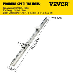 Bostome SBR16-1500mm linear rail kit with four SBR16UU blocks and dimensions.