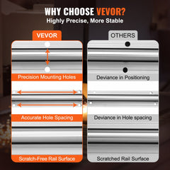 Comparison of Vevor linear guide rail with precise mounting holes, accurate spacing, and scratch-free surface versus others with deviations and scratches.