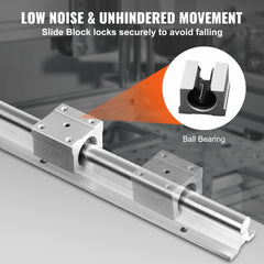 Bostome SBR16 800mm linear guide rail set with four SBR16UU slide blocks for smooth motion.