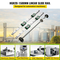HGR20-1500mm linear slide rail with ballscrew kit for automation machinery.