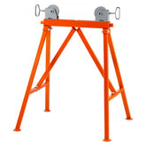 Bostome Pipe Stand with Roller Head, supports 2500 lbs, adjustable for 2-36 inch pipes.
