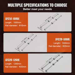 Bostome SFC16 Linear Guide Rail Set with 1000mm carbon steel rails and aluminum slide blocks.