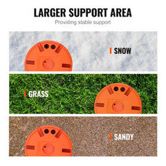 Orange RV leveling blocks on snow, grass, and sand, showing larger support area for stable footing.