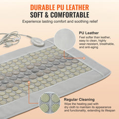 Far infrared heating pad with 132 jade and 54 tourmaline stones on a PU leather mat.