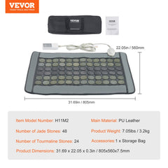 Bostome far infrared heating pad with 48 jade and 24 tourmaline stones, PU leather, 31x20 inches.