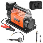 Bostome 12V Portable Air Compressor with digital gauge and versatile adapters for inflation.