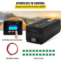 Bostome 5000W modified sine wave power inverter with aluminum shell and LCD remote controller.