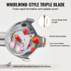 Bostome 350W immersion blender with stainless steel triple-blade head and 20-inch shaft.