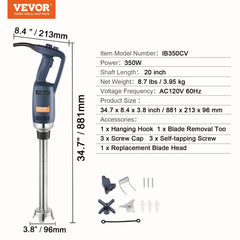 Heavy duty commercial immersion blender with detachable triple blade and variable speed control knob