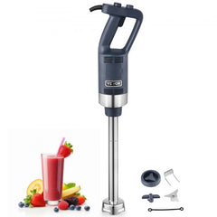Heavy duty immersion blender with a 500W motor and detachable stainless steel blending head.