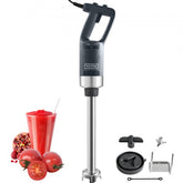 Heavy-duty 16-inch immersion blender with stainless steel blades and rubberized grip.
