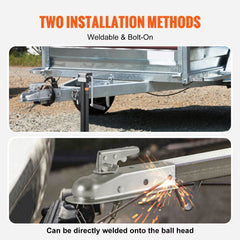 Two installation methods for Bostome trailer coupler: weldable and bolt-on.