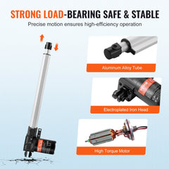 Bostome 12V linear actuator with aluminum tube, iron head, and high torque motor.