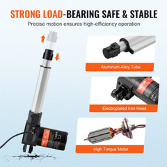 Bostome 12V linear actuator with 6-inch stroke, 1320lbs capacity, and IP44 protection rating.