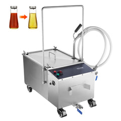 Mobile 38L stainless steel fryer oil filter with pump, hose, and casters.