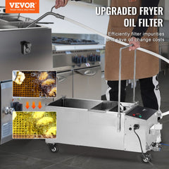 Bostome 55L mobile fryer oil filter system in stainless steel with four-layer filtration.