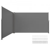 Gray 63x236 inch retractable side awning with aluminum frame and mounting hardware.