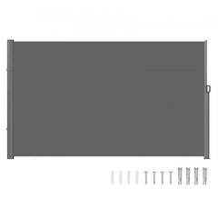Grey retractable side awning with aluminum frame, measuring 71"x118", for outdoor privacy.
