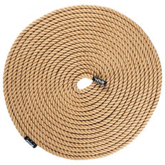 Heavy-duty 1"x100FT climbing rope made of natural hemp with rubber end caps for durability.