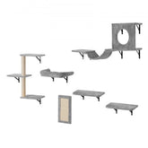 Bostome wall-mounted cat shelves set includes two boards, a hammock, a sofa, and a tree.