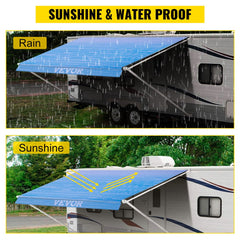 Bostome 16ft RV awning fabric in ocean blue fade, made of durable 15oz vinyl.