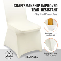Ivory white spandex folding chair covers designed for a polished, elegant look at events.