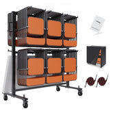 Heavy duty folding chair cart with double layers, 530 lbs capacity, and lockable casters.