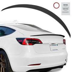 Matte black 48.2-inch ABS GT wing spoiler installed on the rear of a white Tesla Model 3.