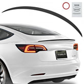 Matte black ABS rear wing spoiler designed for Tesla Model Y with aerodynamic curves.