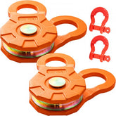 Bostome 11T Snatch Block 2-Pack with heavy-duty steel construction and built-in cable guides.