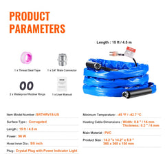15ft RV heated water hose with self-regulating element, 3/4-inch connectors, and PVC jacket.