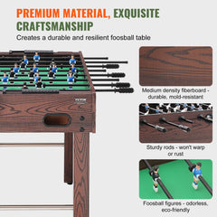 48-inch wooden foosball table with players, rods, cup holders, and adjustable legs.