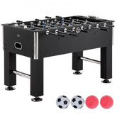 Black 55-inch foosball table with metal rods, 22 players, and four game balls included.