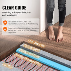 Electric radiant floor heating mat with thermostat for efficient warmth in 30 sq. ft. area.