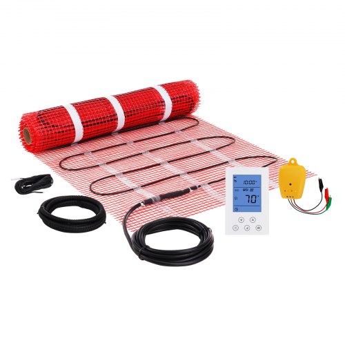 Bostome electric radiant floor heating mat with thermostat, 20 sq ft, thin heating cable.