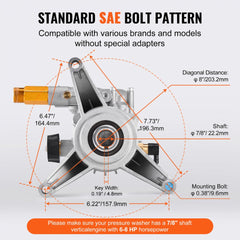 Bostome pressure washer pump with 7/8 inch vertical shaft and standard SAE bolt pattern.