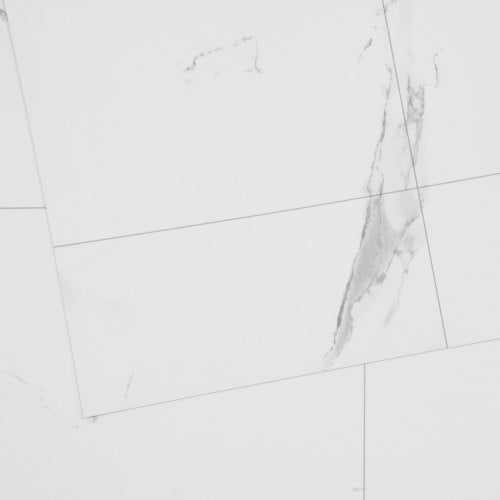 Bostome white marble peel and stick vinyl floor tiles with a textured surface and self-adhesive backing.
