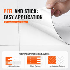 Bostome white marble peel and stick vinyl floor tiles with a 1.5mm thick, authentic marble texture.